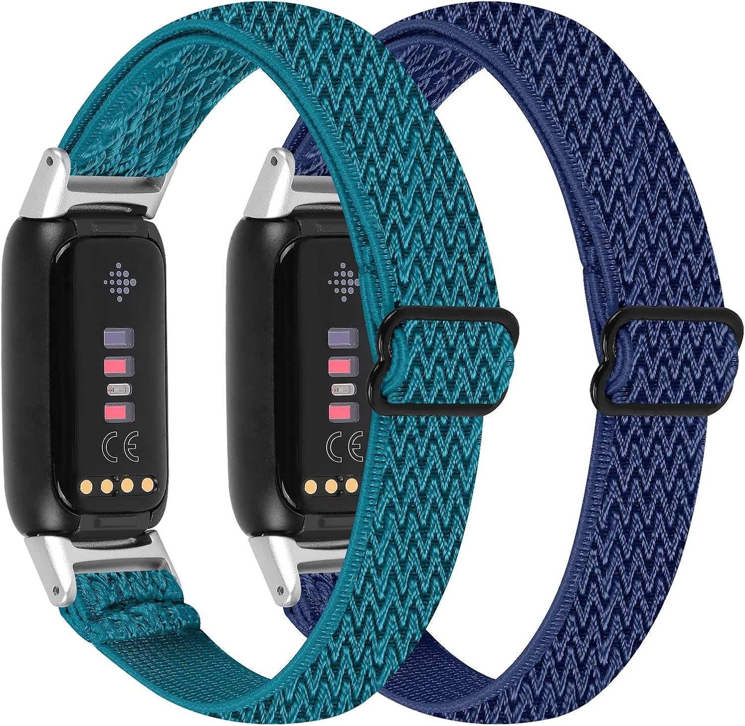 OCEBEEC 2 Pack Elastic Bands Compatible with Fitbit Luxe, Adjustable Stretchy Nylon Sport Wristband Replacement for Fitbit Luxe Fitness and Wellness Tracker Women Men(Steel Blue+Night Blue)