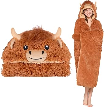Highland Cow Wearable Blanket Hoodie for Women & Men, Premium Soft Thick Plush & Faux Fur for Ultra Warmth, Cozy Throw Wrap With Giant Hood, Easy Movement, Highland Cow Gifts for Adults, Oversized