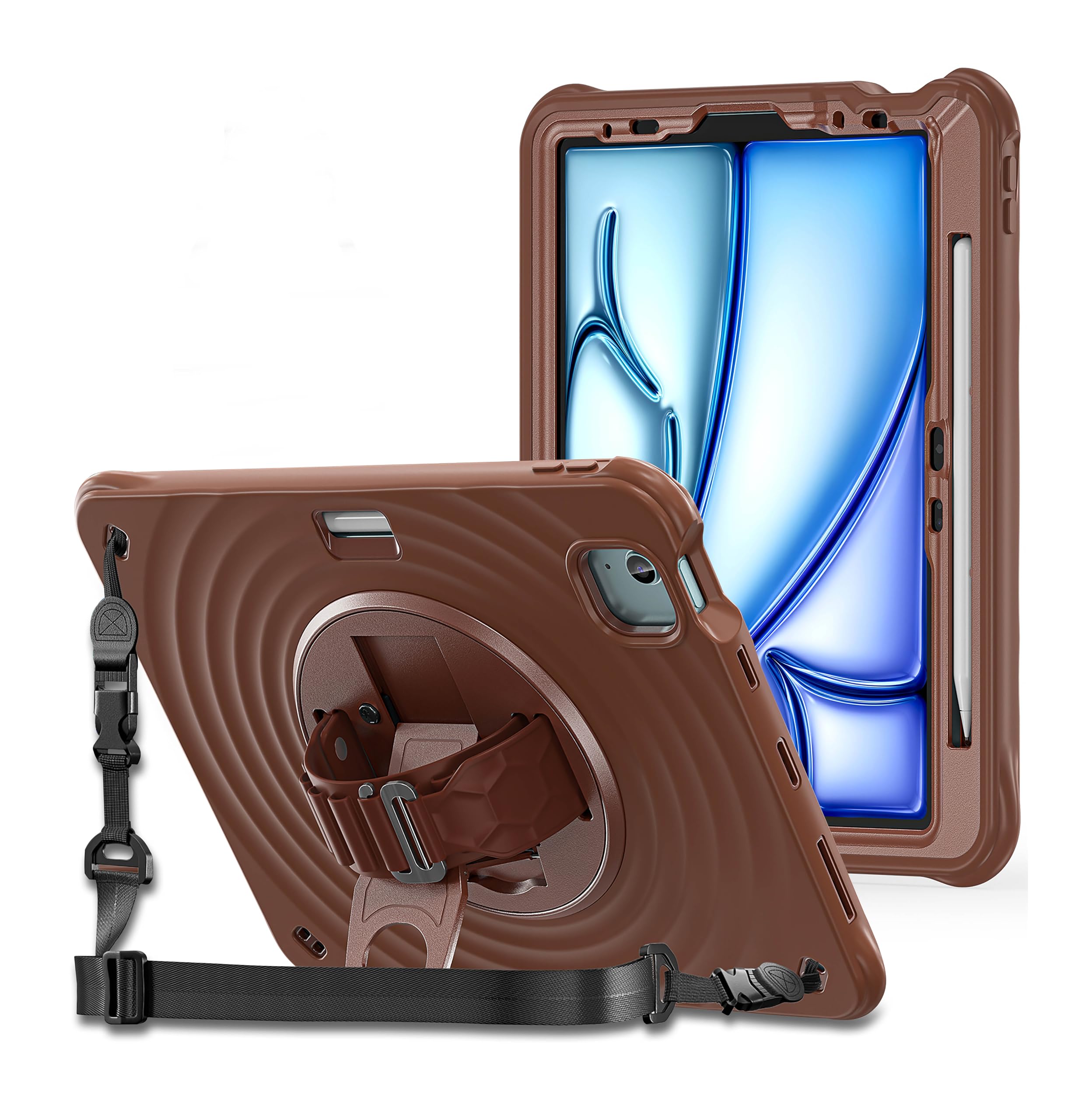Case Cover for Apple iPad Air 11 M3/M2 2025/2024/ Air 5th/4th Gen 10.9/iPad Pro 11 4th/3rd Gen with Apple Pencil Holder, Rugged 3 Layer Case with Rotating Kickstand and Shoulder Strap, Chocolate-picture-18