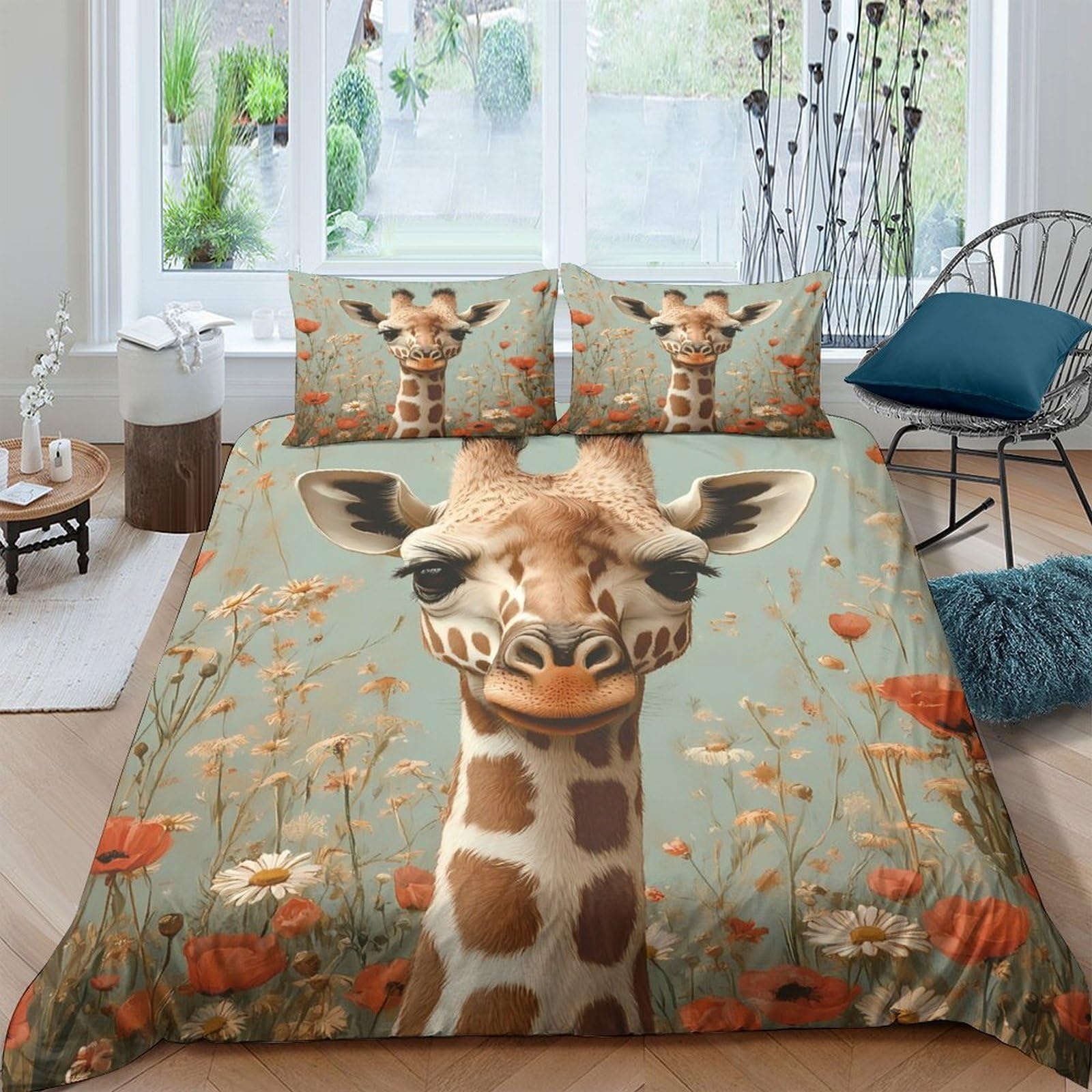 Ctjqhvkz Style-6 3D Printed Giraffe Meadow Fitted Sheet Microfiber Soft Breathable Floral Mattress Cover Bedroom Dorm Decor Single（135X200cm）
