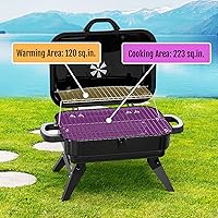 Vista 2 de Portable Charcoal Grill with Warming Rack, Small Tabletop Barbecue Grill, Foldable Legs, Adjustable Vent, Total 343 Sq. In.Cooking Space, Outdoor
