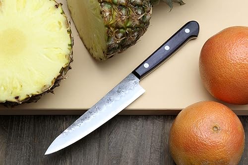 Miniatura 3 de Yoshihiro Cuchillo utilitario de acero inoxidable Nashiji Ginsan de alto carbono resistente a las manchas (5.3 pulgadas (5.315 in) y Saya)