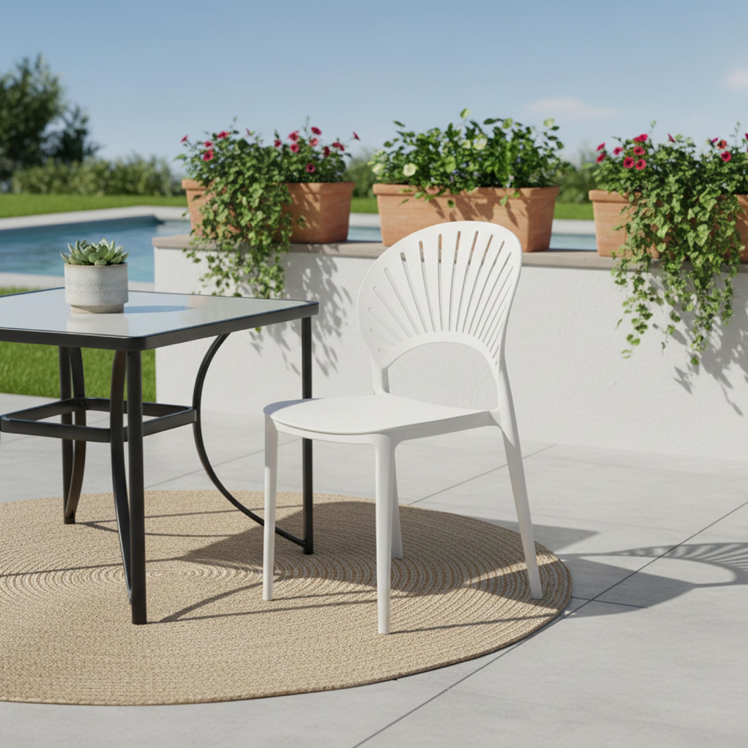 Baroni Home Set 4 Sedie in Plastica Impilabili, Senza Montaggio, Facili da Pulire, con Gommini Antiscivolo, per Cucina, Soggiorno, Sala da Pranzo, 36x37x72 cm Bianca Schienale a Raggi