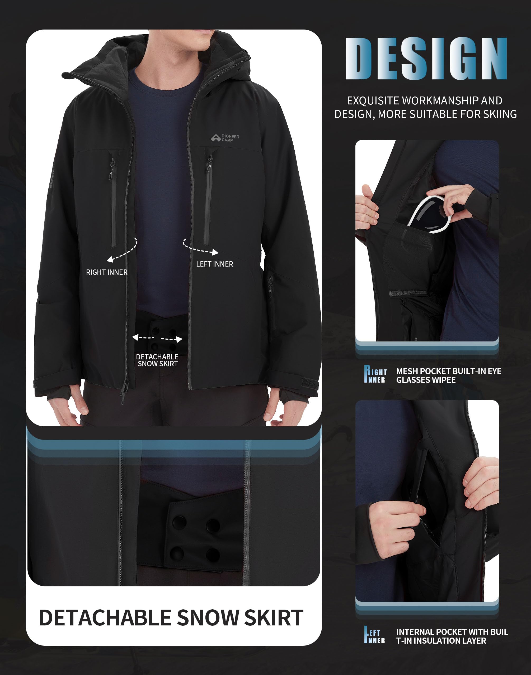 Pioneer Camp Herren Skijacke mit RECCO® Reflektoren Wasserdicht Winddicht Snowboardjacke Winterjacke