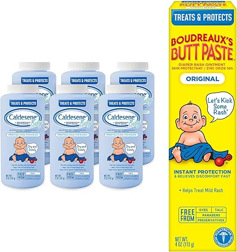 Caldesene Polvo de almidón de maíz para bebé con óxido de zinc, paquete de 6 unidades de 5 onzas + tubo de pomada para erupción de pañal original de