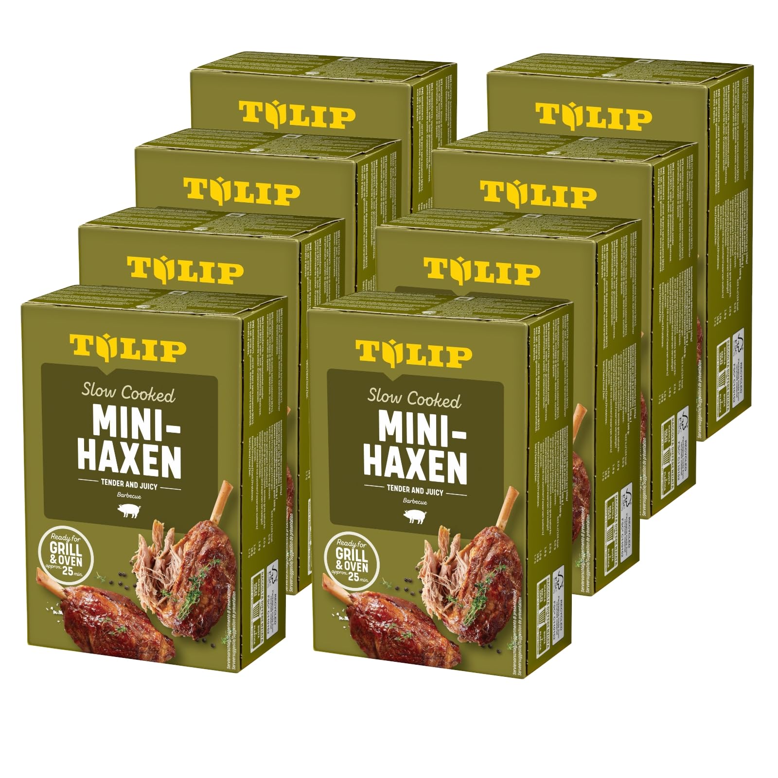 8x TULIP 500 g Mini-Haxe | Nach Slow Cooked Prinzip vorgegart | Vakuumverpackt | einfach im Backofen oder auf dem Grill zubereiten | in ca. 20-25 Minuten fertig | Schweinshaxe ohne Kühlung