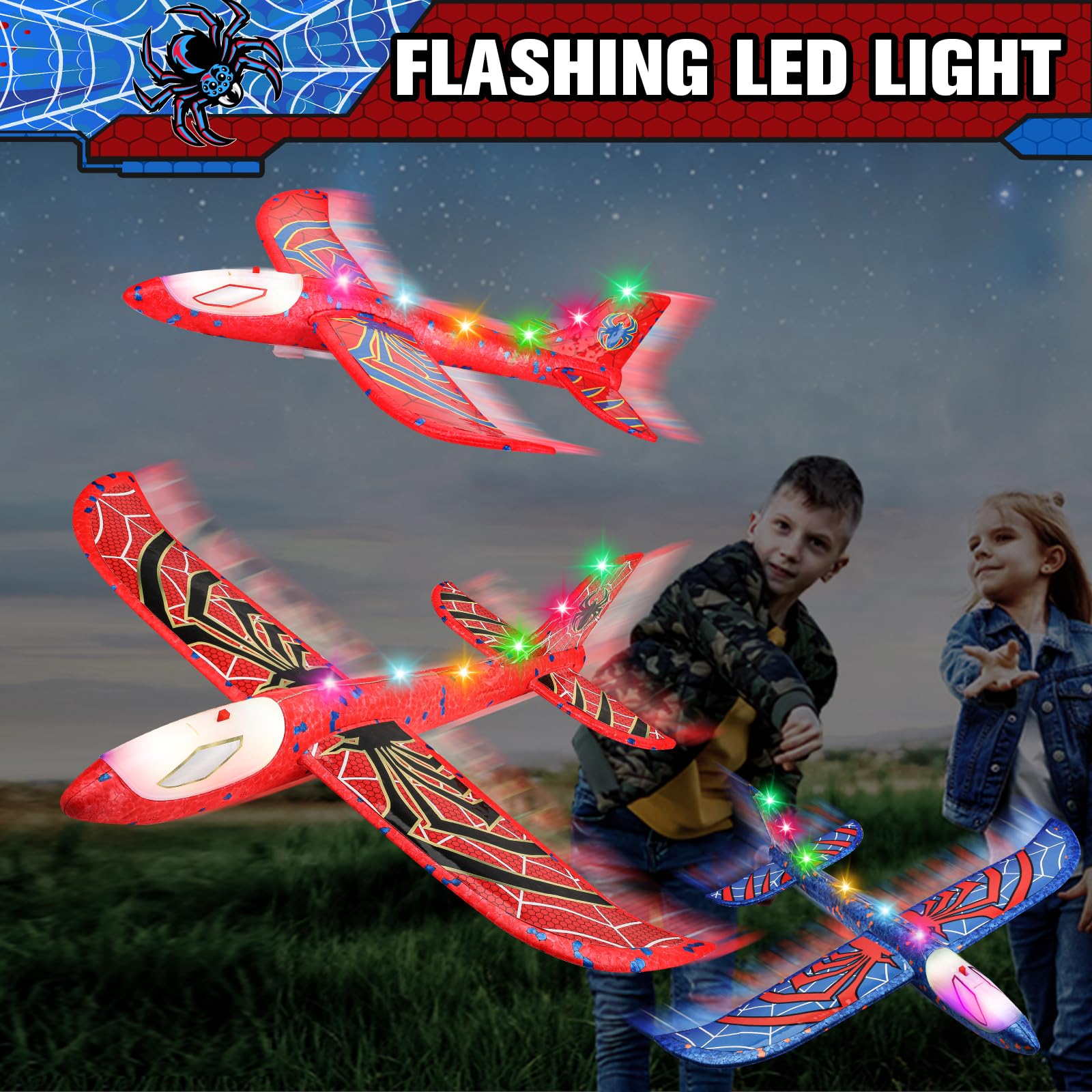 Avion Juguete con Spider Pegatinas, Aviones Poliespan con Pistola Avión Planeadores Espuma Corcho Regalo Navidad Cumpleaños Niños Niñas 3 4 5 6 7 8 9 10 Años Brinquedos Criança Juego Aire Libre — view 3