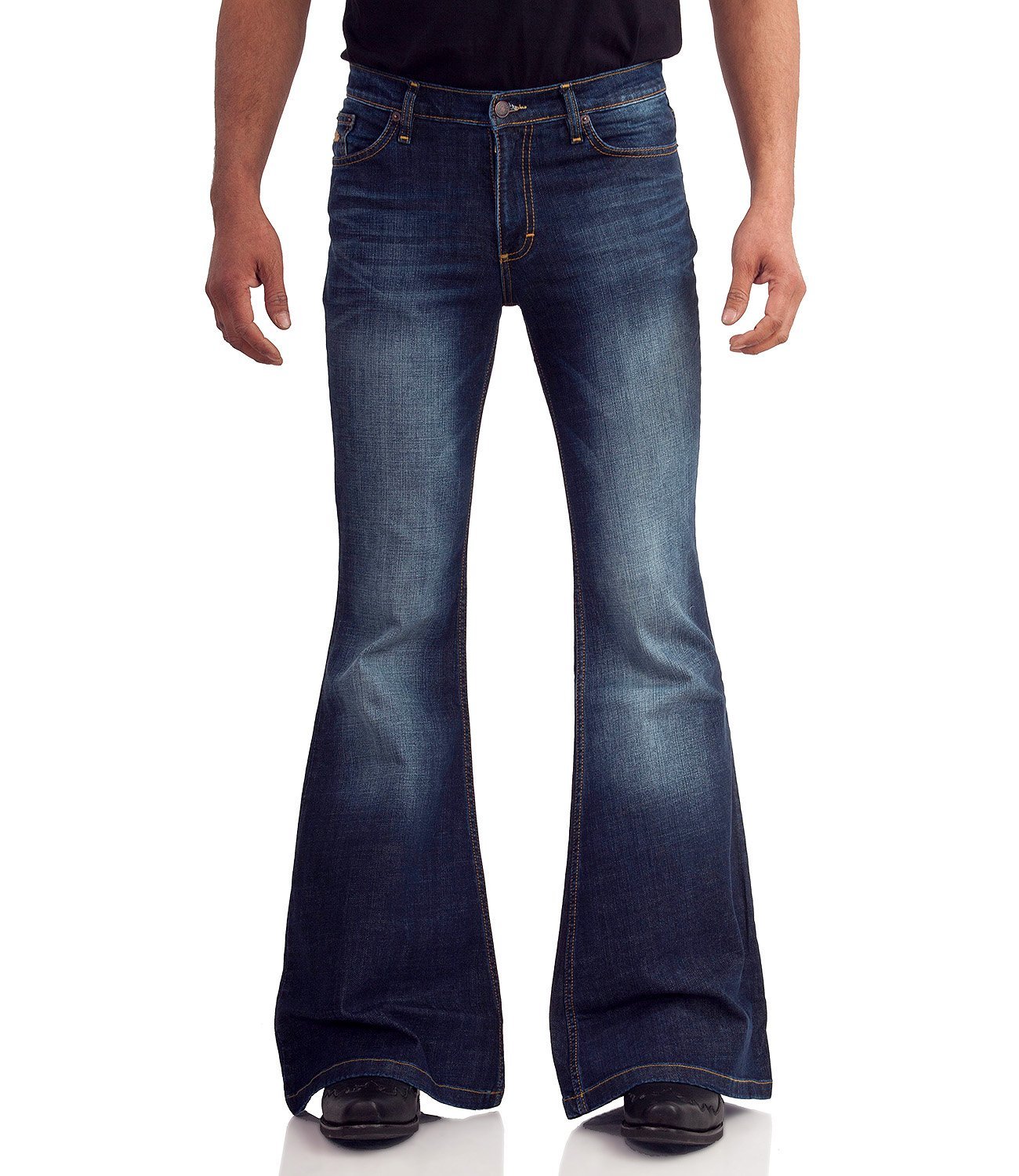 COMYCOM70s Men's Blue Jeans Dark Blue Used Jeans Flared Jeans for Men Dark Vintage Bootcut Flared Jeans in Used Look