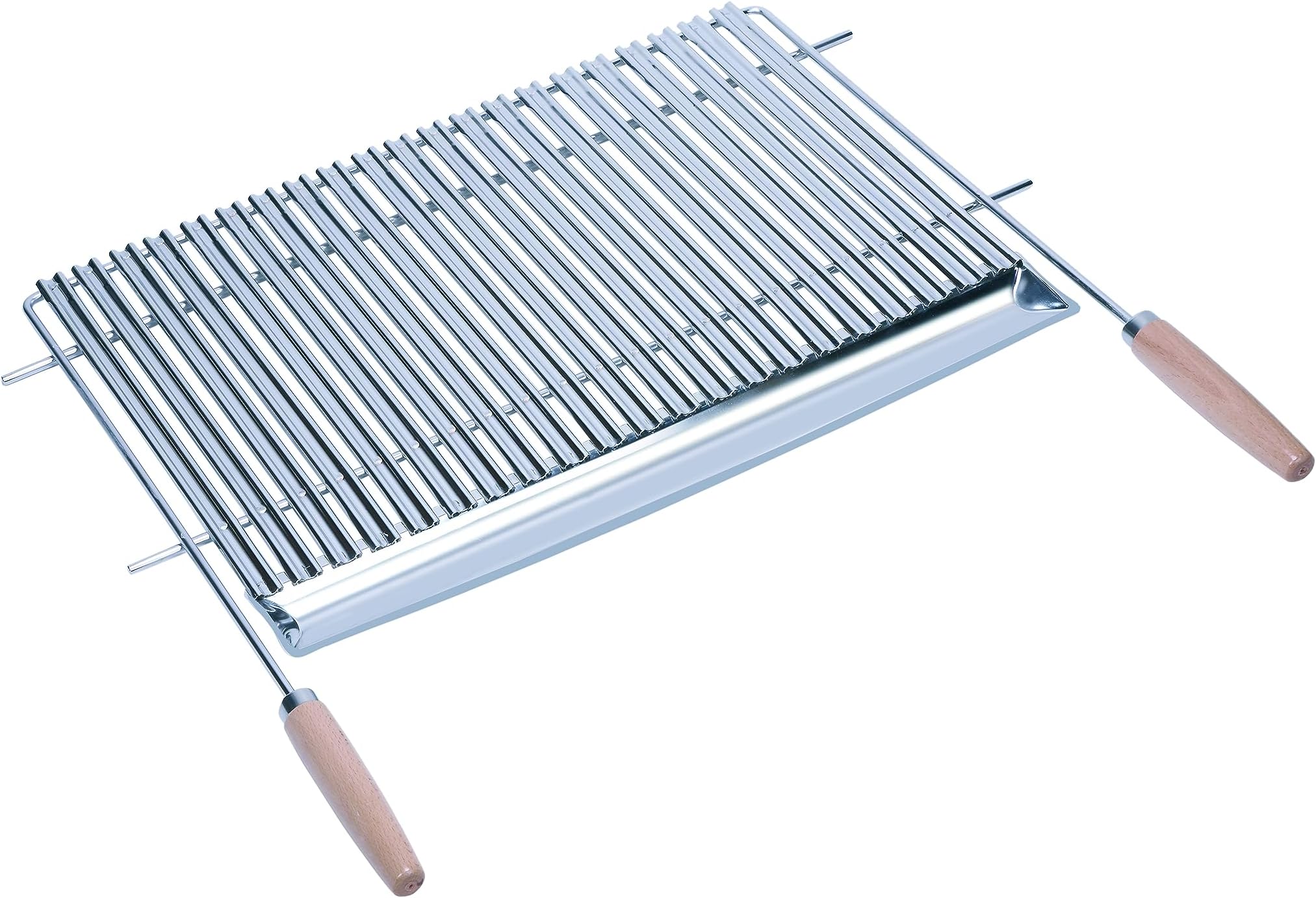 SAUVIC 02797 80 x 44 cm 18/8 Cut-Out V-Shaped Stainless Steel Grill Rack with Wooden Handles - Silver