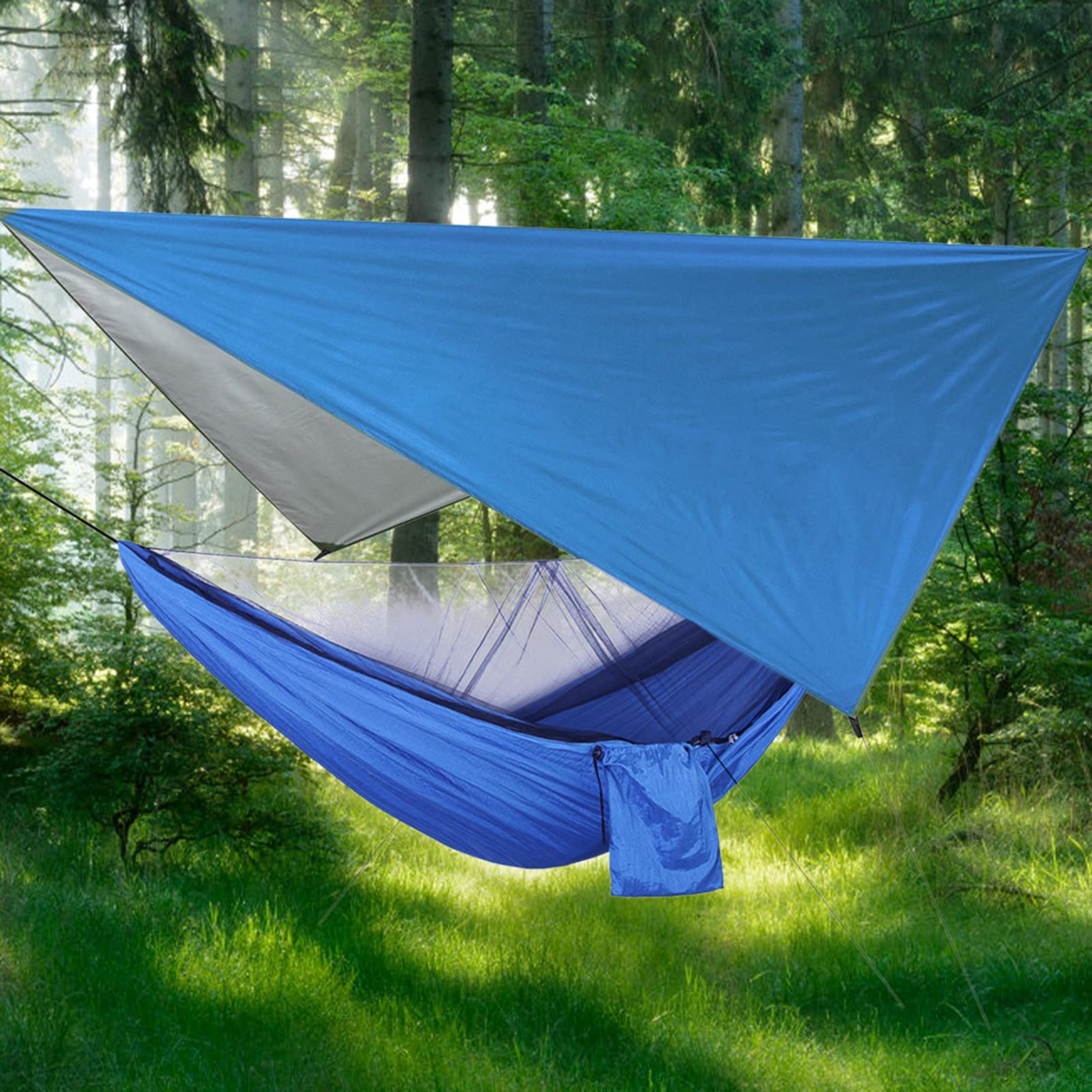 Cocoarm Amaca Amaca Portatile con Tessuto in Nylon e Zanzariera in Poliestere Carico da 300 Kg Tettuccio Antipioggia con Doppia Cerniera per Campeggio Viaggi Cortile Giardino Adulti (Cielo blu con
