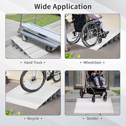 Miniatura 4 de S AFSTAR Rampa de umbral de puerta, rampa de entrada de 5 pulgadas con marco de aluminio y superficie antideslizante, capacidad de peso de 700