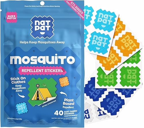 NATPAT BuzzPatch - Parches para mosquitos para adultos, parches de mosquitos a base de plantas, no tóxicos, el parche original de aceite esencial de