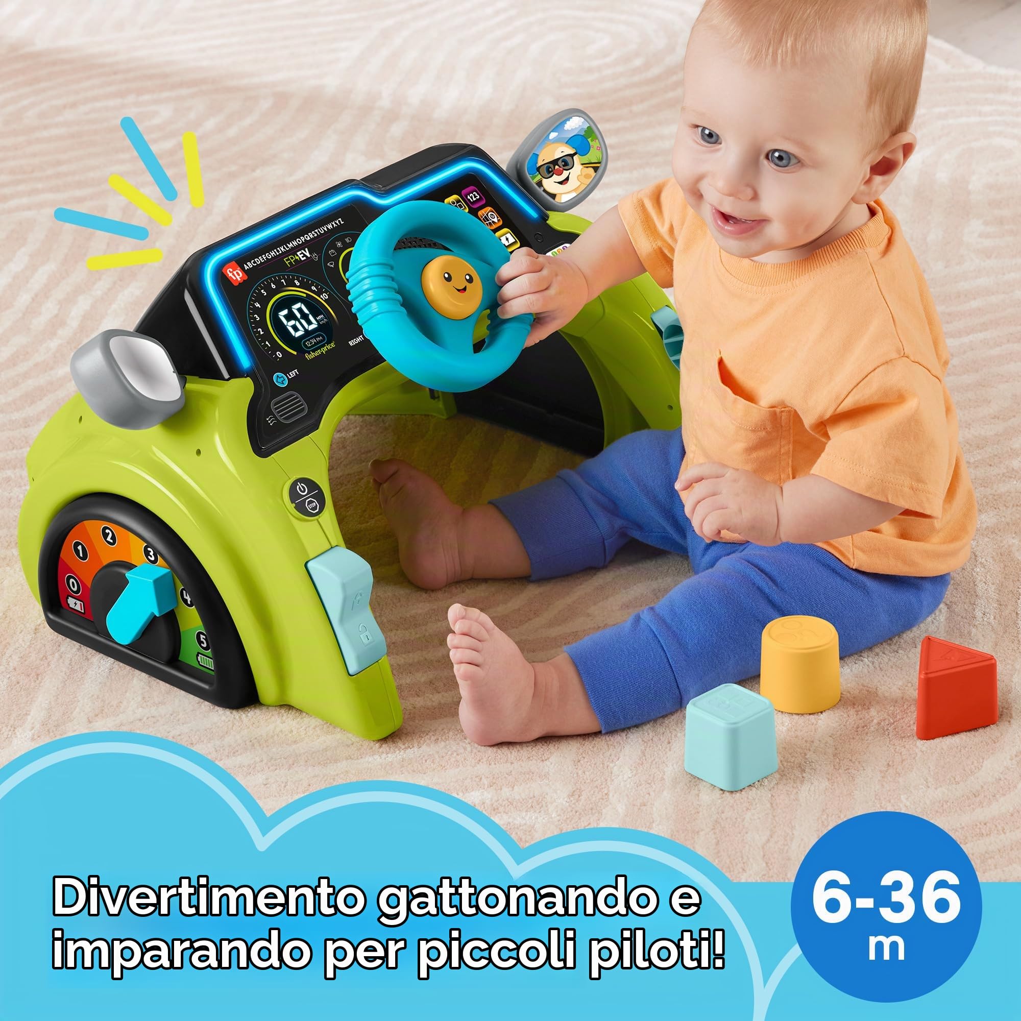 Fisher-Price Baby & Toddler Learning Toy Laugh & Learn Sit & Steer Driver Centro attività auto con fasi intelligenti per bambini dai 6 mesi in su