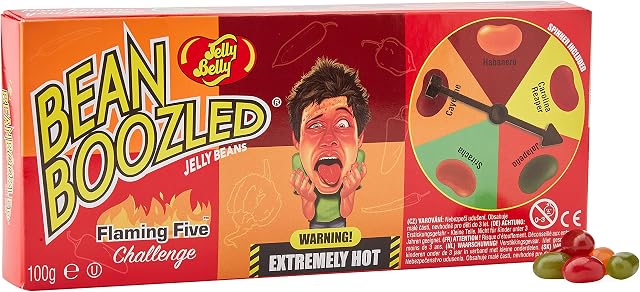 Jelly Belly Bean Boozled Flaming Five Spinner Box - Extremely Hot Candy Beans - for Fun Filled Adult Parties, 100g, Pack of 1