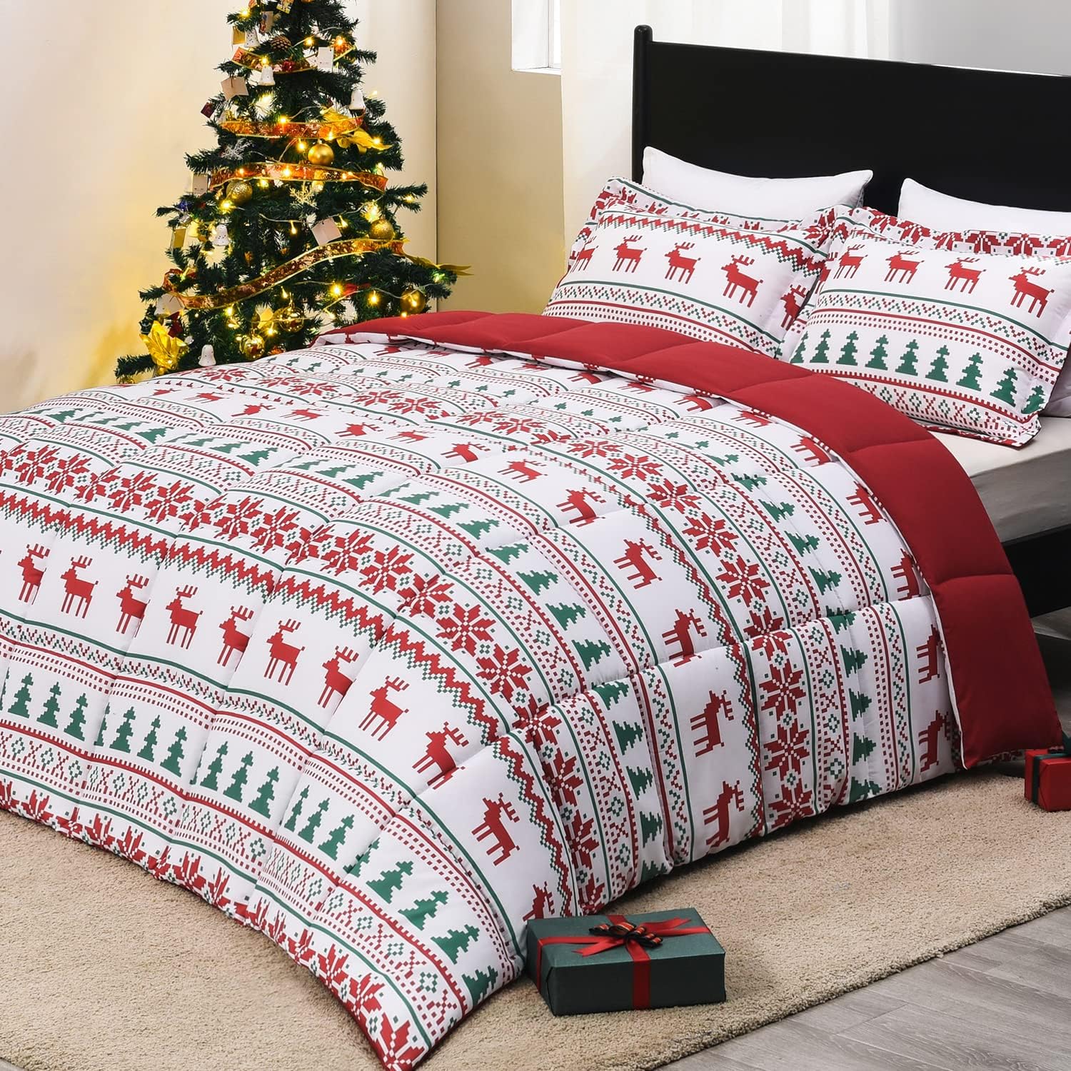 downluxe Christmas Comforter Set Queen with 2 Pillow Shams