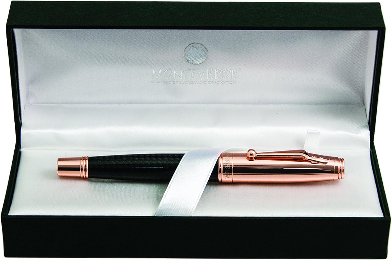 Monteverde Invincia Carbon Fiber Rose Gold Fountain Pen - Medium Nib, Carbon Fiber Design with 18 Karat Rose Gold Plated Cap, Elegant Writing Instrument
