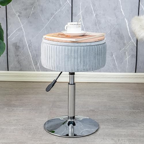 Miniatura 4 de Taburete de tocador de terciopelo para sala de maquillaje, silla otomana redonda de almacenamiento ajustable, reposapiés giratorio de 360 para sala