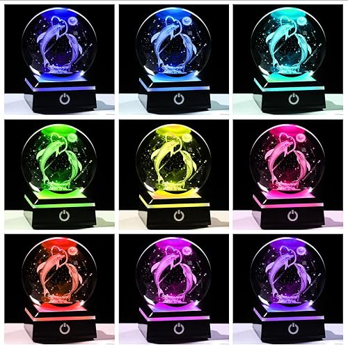 Miniatura 2 de Enjinkail Bola de cristal 3D, delfín, regalos para mujeres, hombres y adultos, adorno de globo de nieve con base LED, luz nocturna grabada con