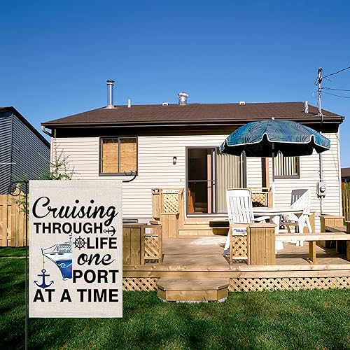 Miniatura 5 de ZJXHPO Bandera de jardín de crucero para crucero, regalo de vida de crucero por la vida, bandera de un puerto a la vez, decoración de vacaciones de