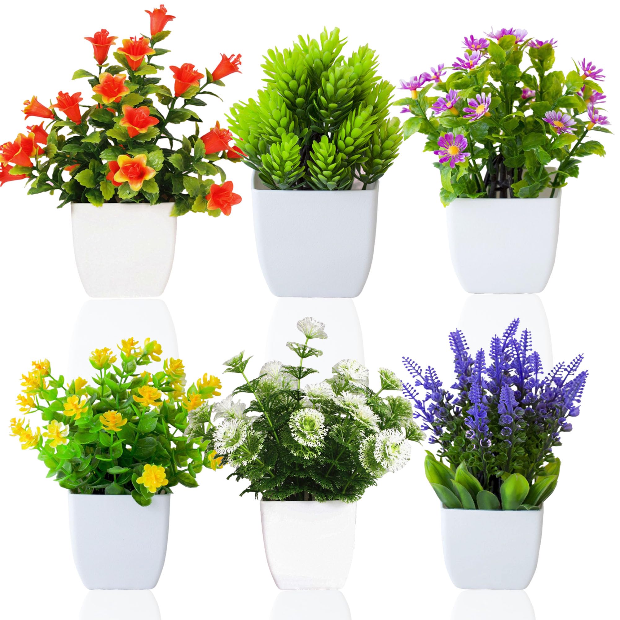 LuckyCao 6 Pack Small Artificial Flowers in Pots
