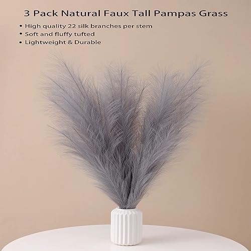 Miniatura 6 de DAYHAP Juego de 3 ramas de hierba de las pampas sintéticas de alta densidad de 43 pulgadas, 22 ramas de hierba de las pampas falsas grandes para