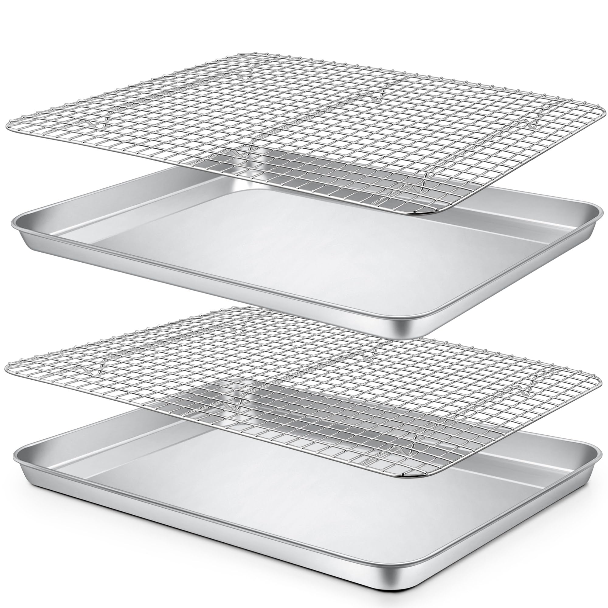 P&P CHEF 19.6 Inch Cookie Baking Sheet Pan with Wire Rack 4 Pcs
