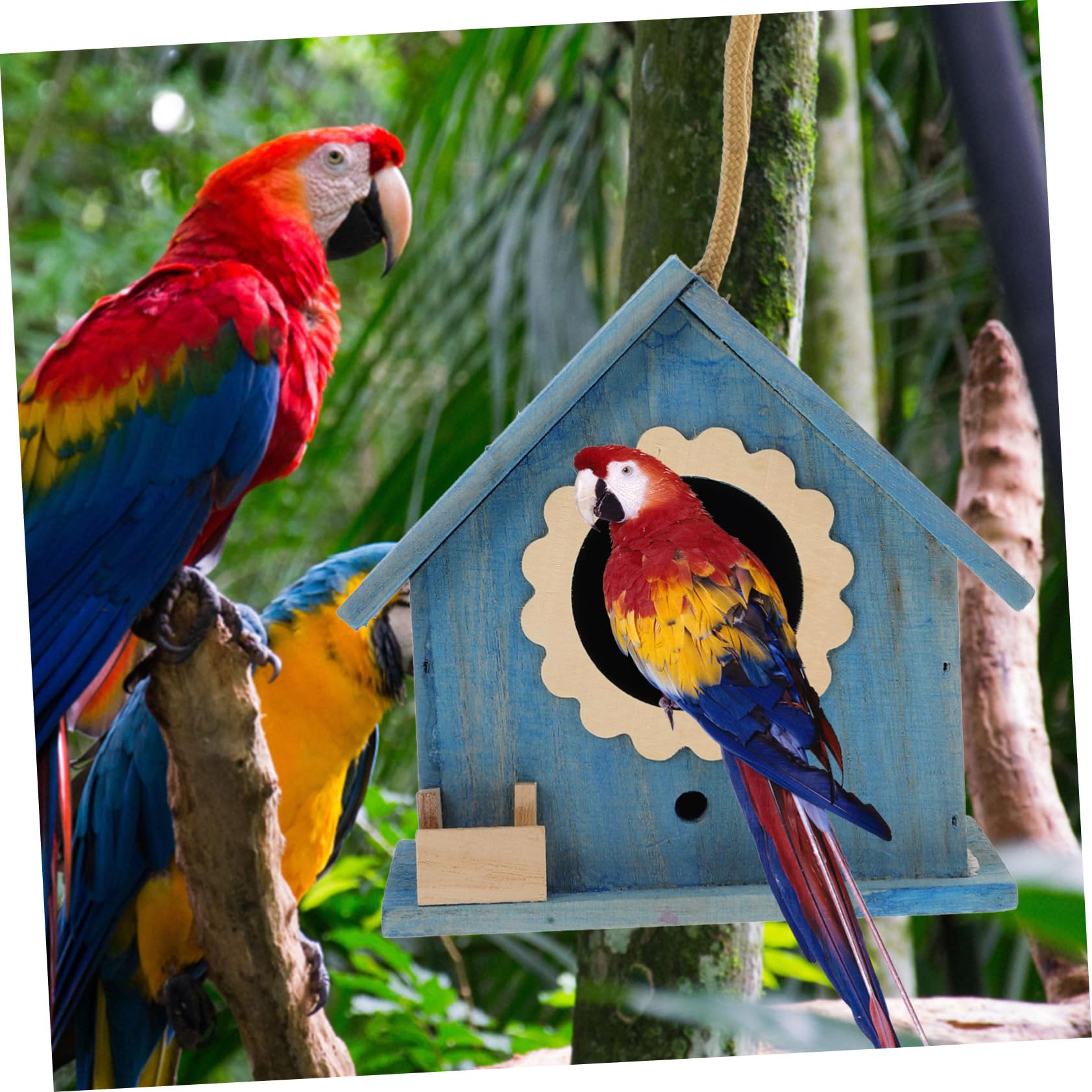 Sosoport 2piezas Casa De Madera para Pájaros Colgante Nido Decorativo Exterior Casita De Madera para Alimentación De Aves Diseño Creativo para Jardín y Patio