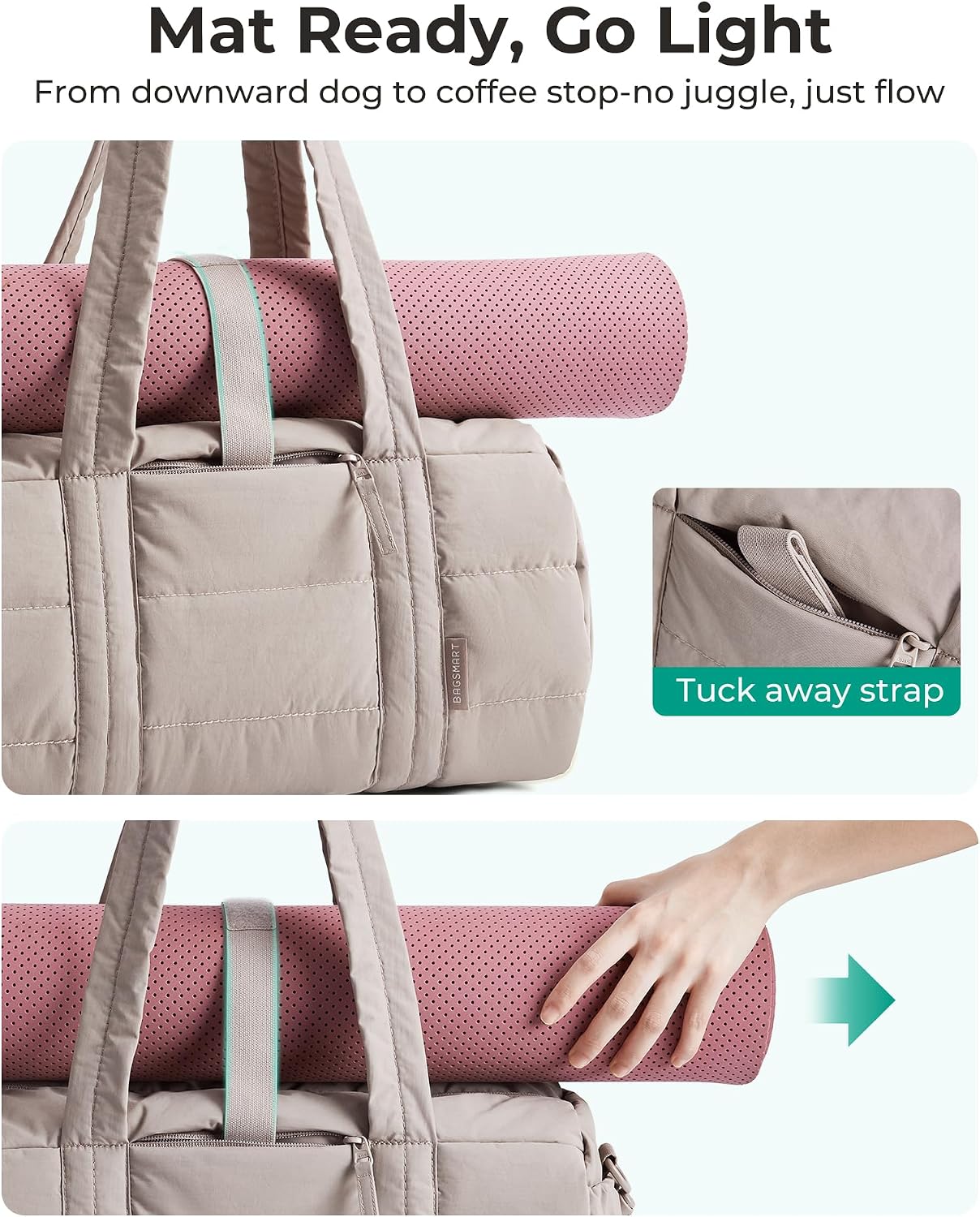 BAGSMART Reiki Gym Bag for Women Puffy Yoga Mat Travel Weekender Duffle Bag image 4