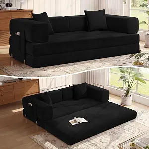 MoonSpeak 78.8'' Futon Sofa Bed, Corduroy Convertible Sleeper Couch with Storage, No Assembly, Black
