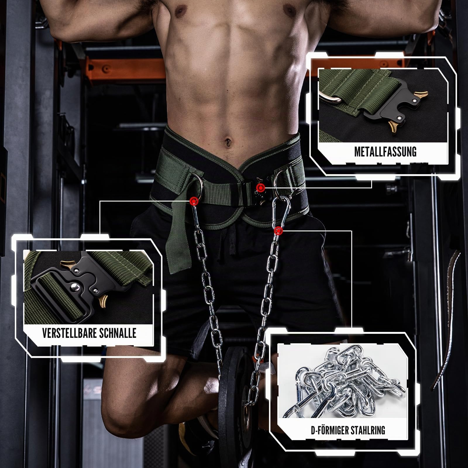 MANUEKLEAR Dip-Gürtel, Gewichtsgürtel, Fitness-Gürtel für Männer und Frauen, robuster Dip-Powerlifting-Gürtel mit Kette, 101,6 cm, Kreuzheben für Kniebeugen, Klimmzüge, Workout