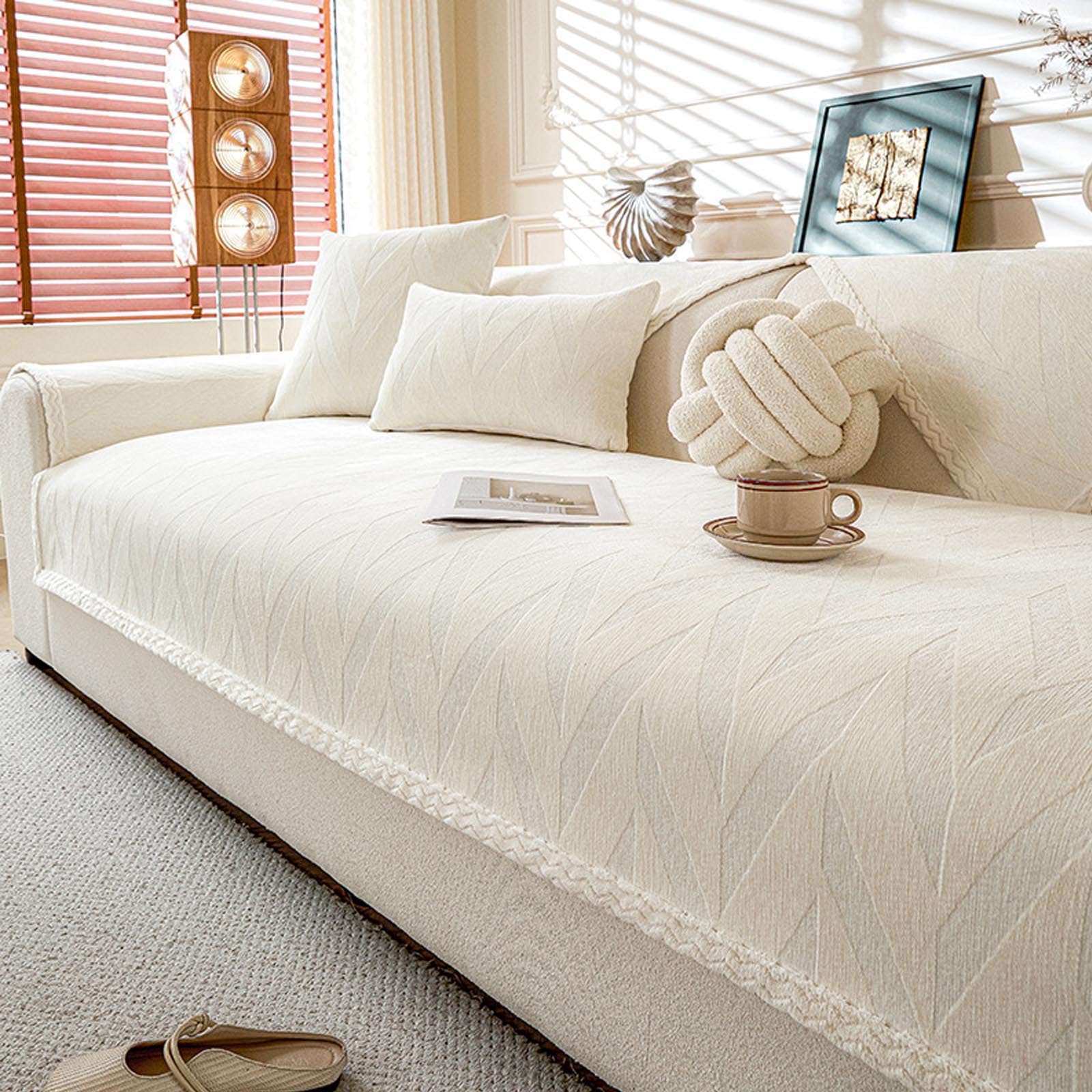 Housse de canapé en chenille blanche 90x210cm pour protection de salon