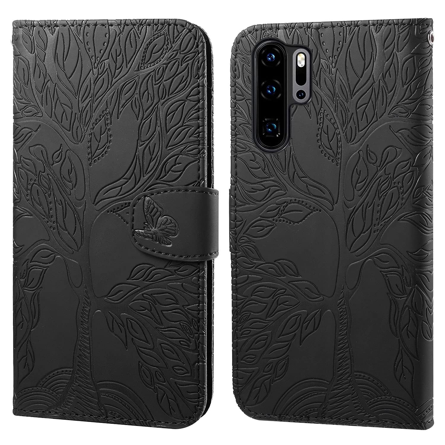 Custodia Portafoglio In Pelle PU Per Huawei P30 Pro, Design Albero Della Vita Con Supporto E 2 Slot Per Carte, Rosa - 3