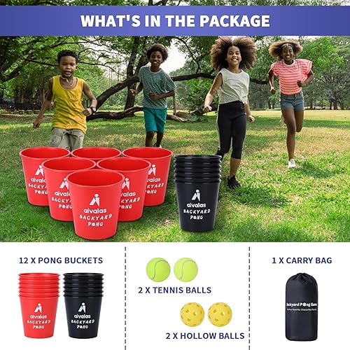 Miniatura 4 de Yard Pong Outdoor Games, Giant Yard Games Set with 12 Buckets and Balls for Adults and Family, Toss Game Throwing Games for Beach, Camping, Lawn and