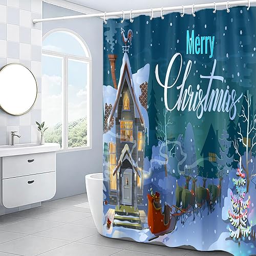 Miniatura 7 de Hipposama Cortina de ducha de Navidad para baño, decoración de Navidad, regalo de cortinas de ducha con 12 ganchos, 72 x 72 pulgadas