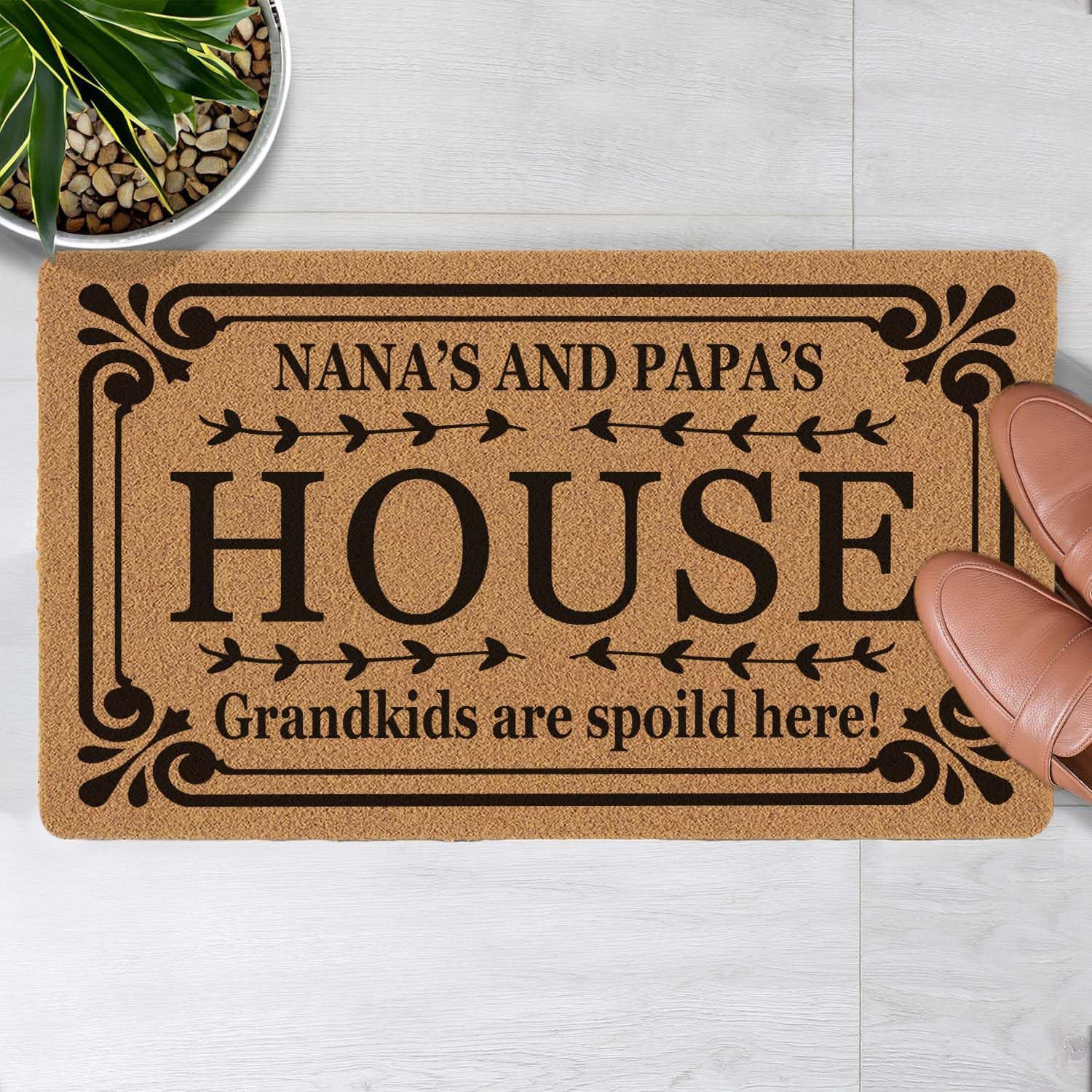 LuckyChu Welcome Door Mat Grandparents House Grandkids are Spoild Here Outdoor Indoor Entrance, Non Slip Durable Entrance Rugs for Entry, Patio, High