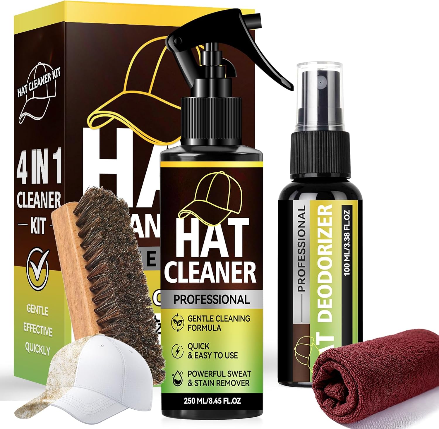 Kit de Limpieza para Gorras, 4 en 1, Spray Limpiador y Desodorizante