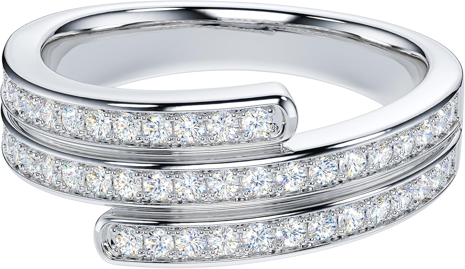 THELANDA Genuine Moissanite or Simulated Diamond Sterling Silver 7.5mm Wide Triplex Row Cluster Dress Promise Ring Unisex Wedding Ring - Image 3