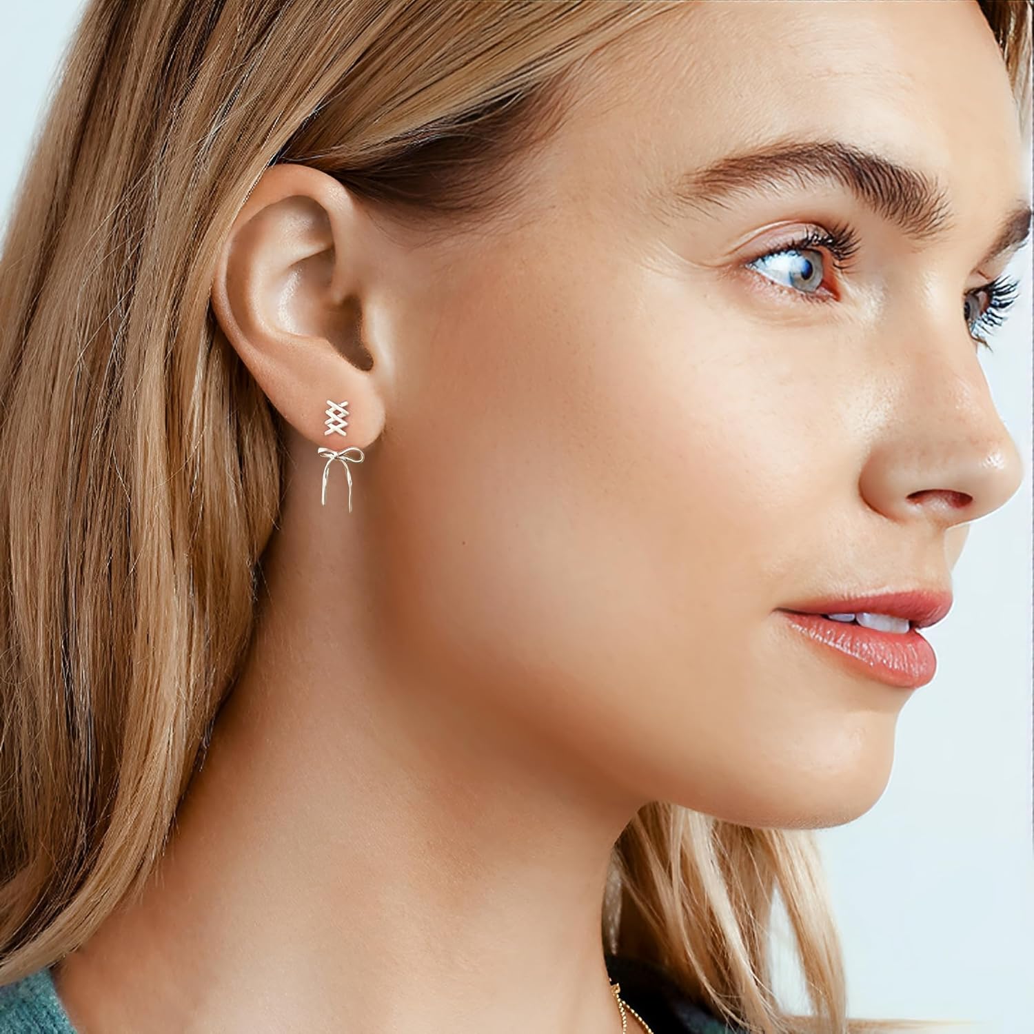 Cute Small Bow Drop Earrings for Women 925 Sterling Silver Post 14K Gold Plated Mini Ribbon Stud Bow Dangle Earrings for Women - Image 2