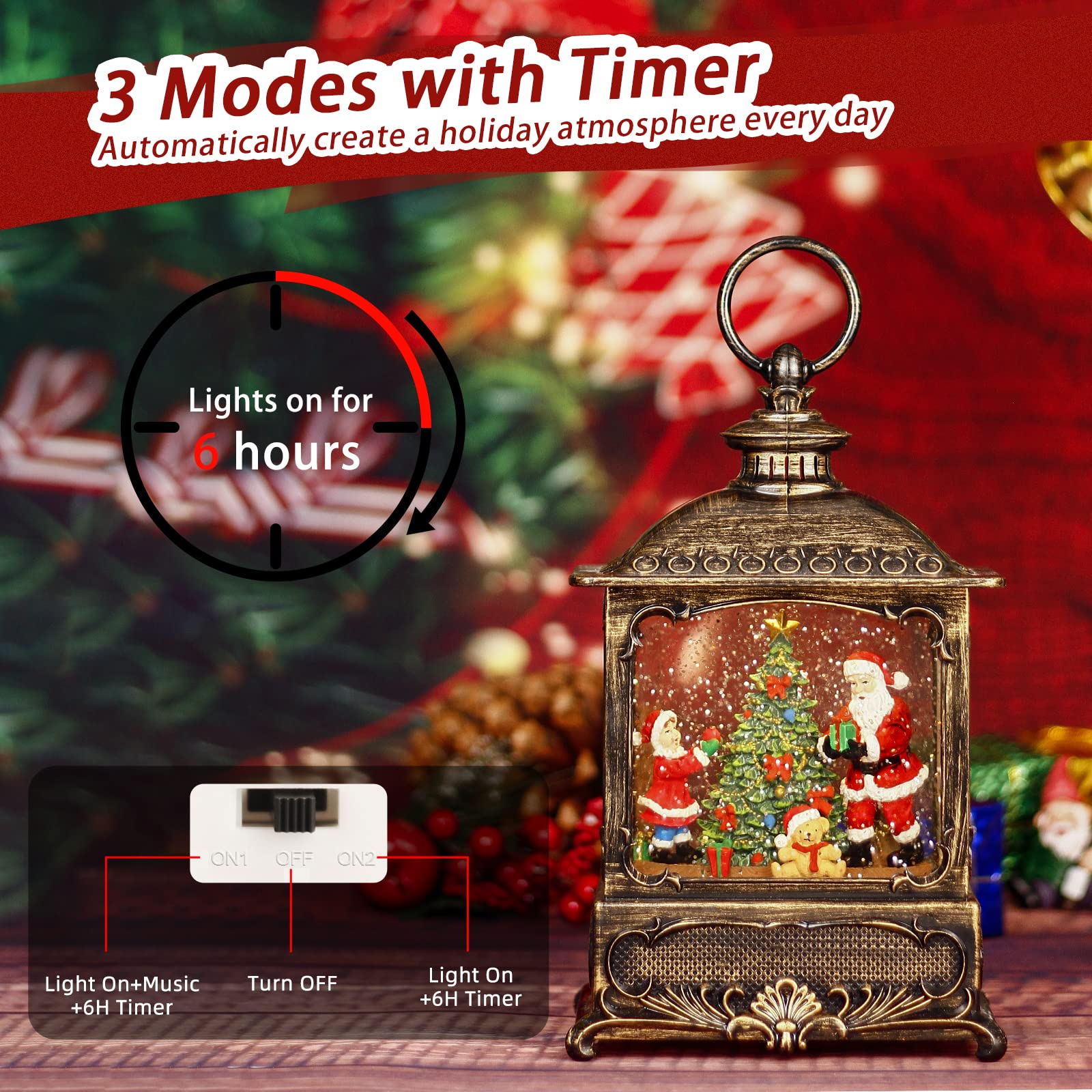 Festive Lantern With Timer Christmas Snow Globe Lantern – Santa Claus ...