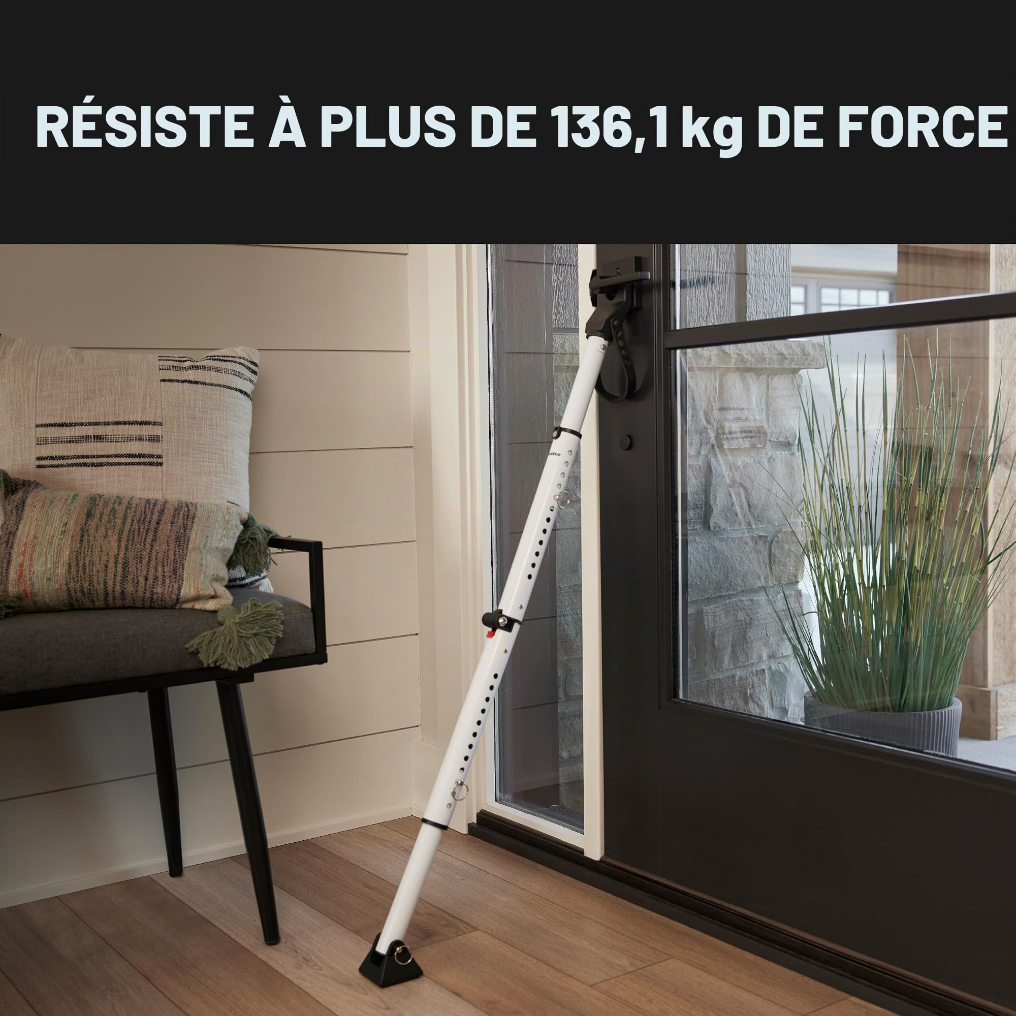Master Lock Butée de porte compacte avec barre de sécurité pliable, réglable pour portes battantes et coulissantes, blanc