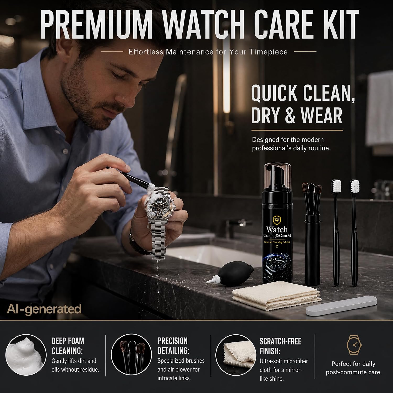 200ml Watch Cleaning Kit, Foam Cleaner for Watch Bands, Bezels, Cases and Jewelry, Gentle Polishing Care Set for Daily Watch Maintenance