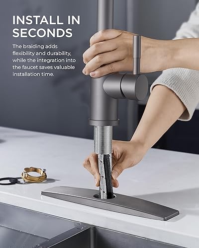 Miniatura 51 de FORIOUS Grifos de cocina con rociador extraíble, acero inoxidable de níquel cepillado, grifo de fregadero clásico extraíble de una sola manija