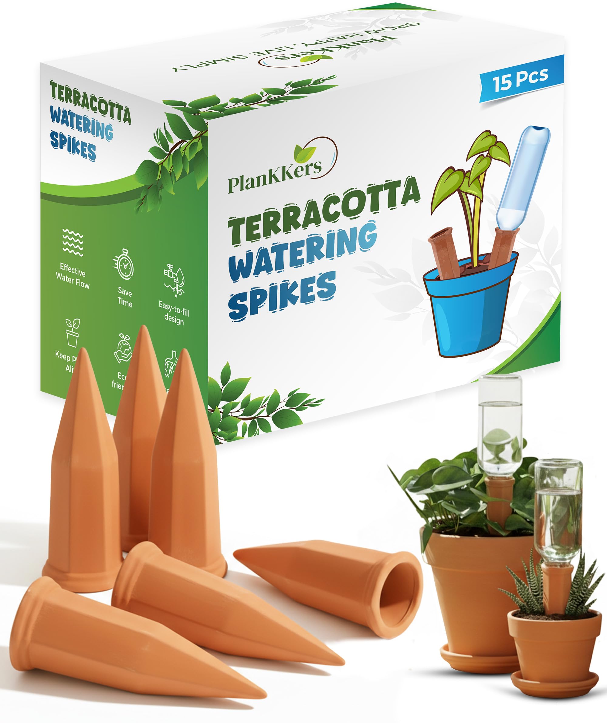 Iridescent Self Watering Globes, Glass Rainbow Plant Watering Globes, Self Watering Planter Insert, Automatic Plant Waterer Indoor (Teracotta - 15 Pcs, Medium)