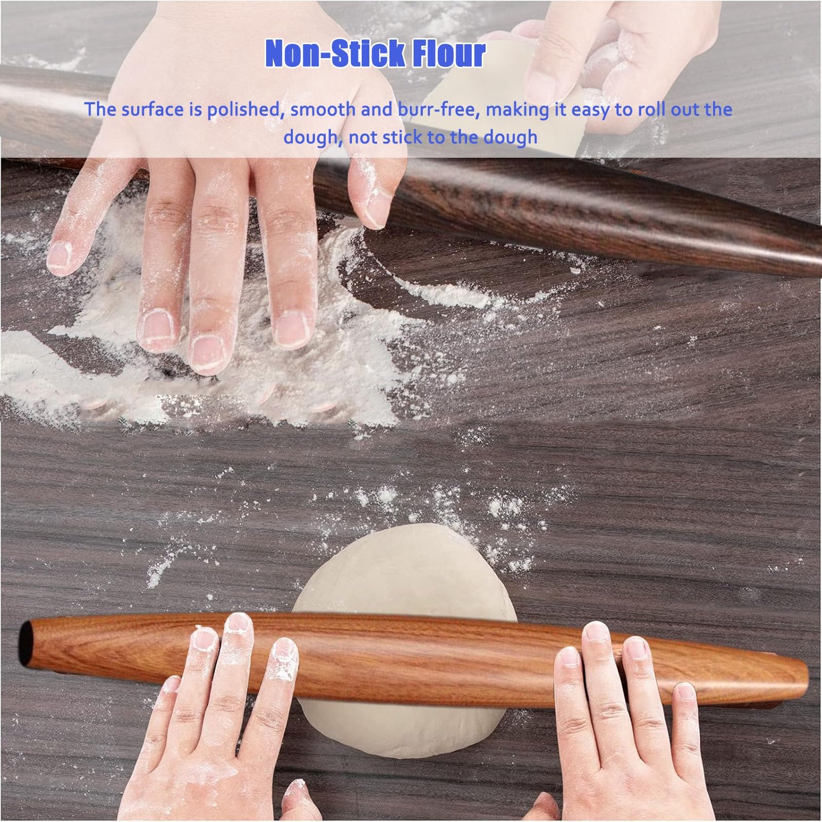 Rodillo de amasar cocina Rodillos de repostería de diseño cónico 27 40 CM, Rodillo francés con rascador de plástico y cucharas para rellenar, Rodillo de pasta para noodles Dumpling Wonton Bao Bun(Dark