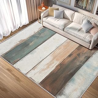 Wood Plank Rugs for Living Room 4x6, Rustic Wooden Texture Pattern Design Area Rug, Wood Plank Bedroom Decor Carpet, Non Slip, Washable (NA216)