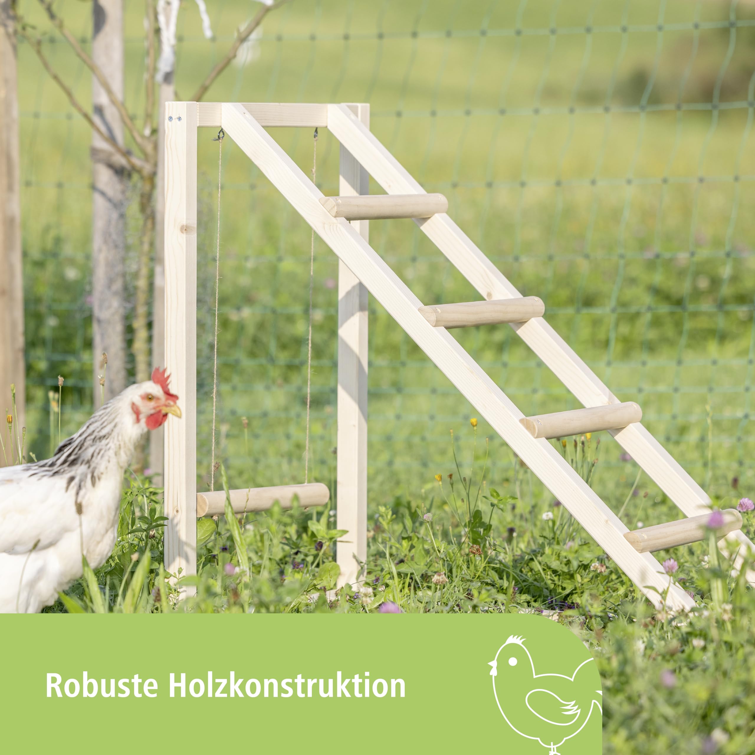 Kerbl Hobbyfarming Kletterturm für Hühner, Hühnerschaukel, Hühnerleiter, 85x55x76cm, Holz, robust, mehrsprossig