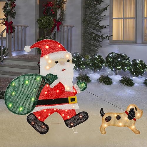 WATERGLIDE Lighted Christmas Santa Claus with Puppy, 26.5 Inch Pre-Lit