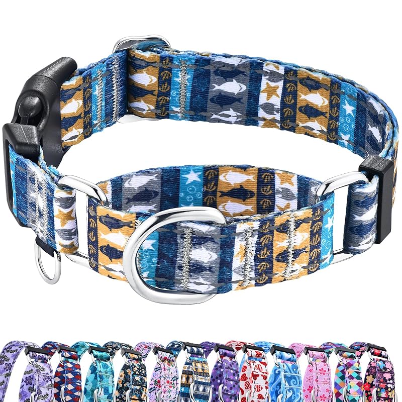 Coleira Martingale Refletiva para Cães em Nylon com Fecho de Fivela Fidohug Underwater World, Tamanho Pequeno