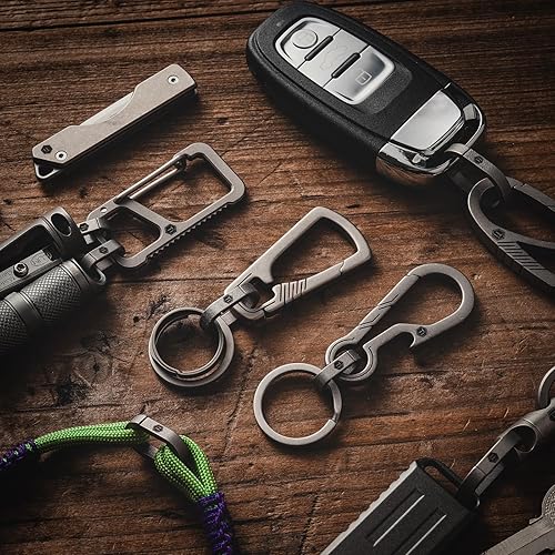 Miniatura 7 de KeyUnity Mini Split Key Ring Quick Release Key Organizer, Titanium Carabiner Keychain Liner for Connecting Home Car Keys