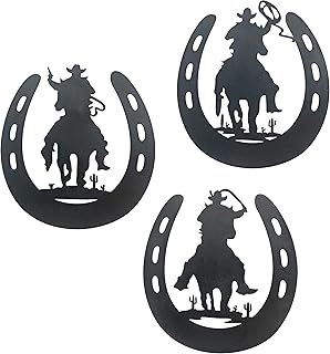 horseshoe metal wall art décor with cowboy  western rustic style horse shoes dec - Compare price